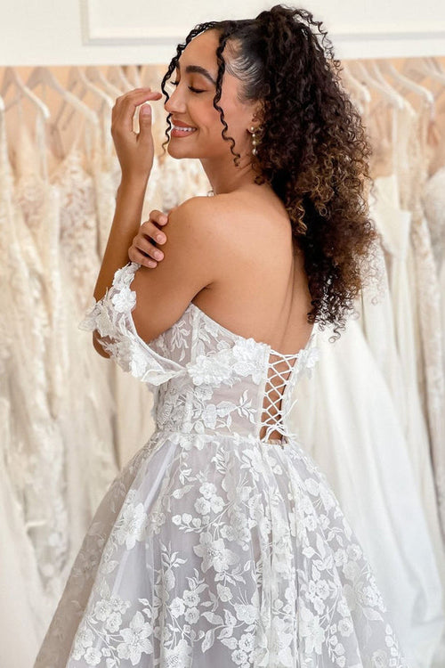 Lovely White Off Shoulder A-Line Wedding Dress Sweet 16 Birthday Dress, DP4704 main image 1
