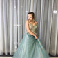 Dusty Sage Spagahetti Straps A-Line Beades Sweetheart Formal Evening Dresses Long Prom Dresses