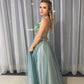 Dusty Sage Spagahetti Straps A-Line Beades Sweetheart Formal Evening Dresses Long Prom Dresses
