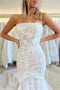 Elegant Mermaid Strapless Tulle Beaded Without Sleeves Long Prom Dress, Evening Dress