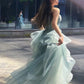 Gray Spaghetti Straps Tulle Princess Formal Evening Party Dresses Long Formal Prom Dresses