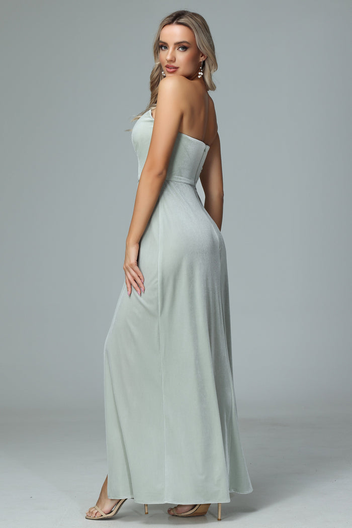 Strapless Plus Size Velvet Bridesmaid Dress With Slit