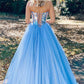 Shiny Sweetheart Sequins BlueTulle Formal Evening Dresses Long Prom Dresses