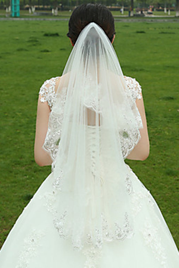 Charming Two-tier Lace Applique Edge Wedding Bridal Veil V17 - Ombreprom