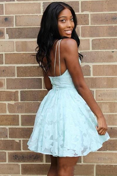 Mint Green Cute A Line V Neck Lace Sweet 16 Dresses Light Short Homecoming  Dress