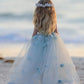 Blue Round Neck Ball Gown Tulle Sleeveless Flower Girl Dresses