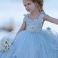 Blue Round Neck Ball Gown Tulle Sleeveless Flower Girl Dresses