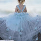Blue Round Neck Ball Gown Tulle Sleeveless Flower Girl Dresses