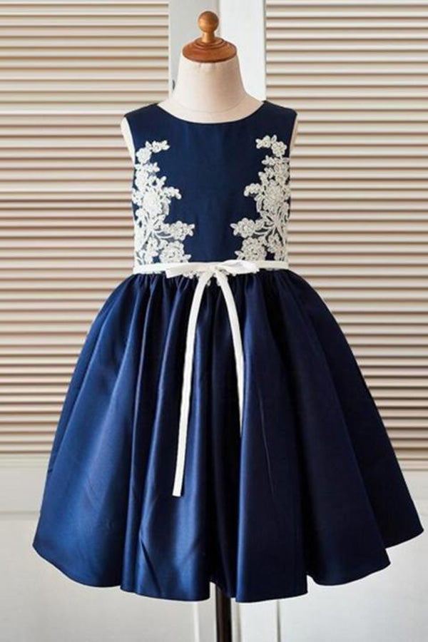 Blue Appliques A-Line Scoop Neck Sleeveless Flower Girl Dresses,Baby Dress F39 - Ombreprom