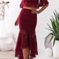 Burgundy Two Piece High Low Off-the-Shoulder Mermaid Lace Homecoming Dresses M312 - Ombreprom