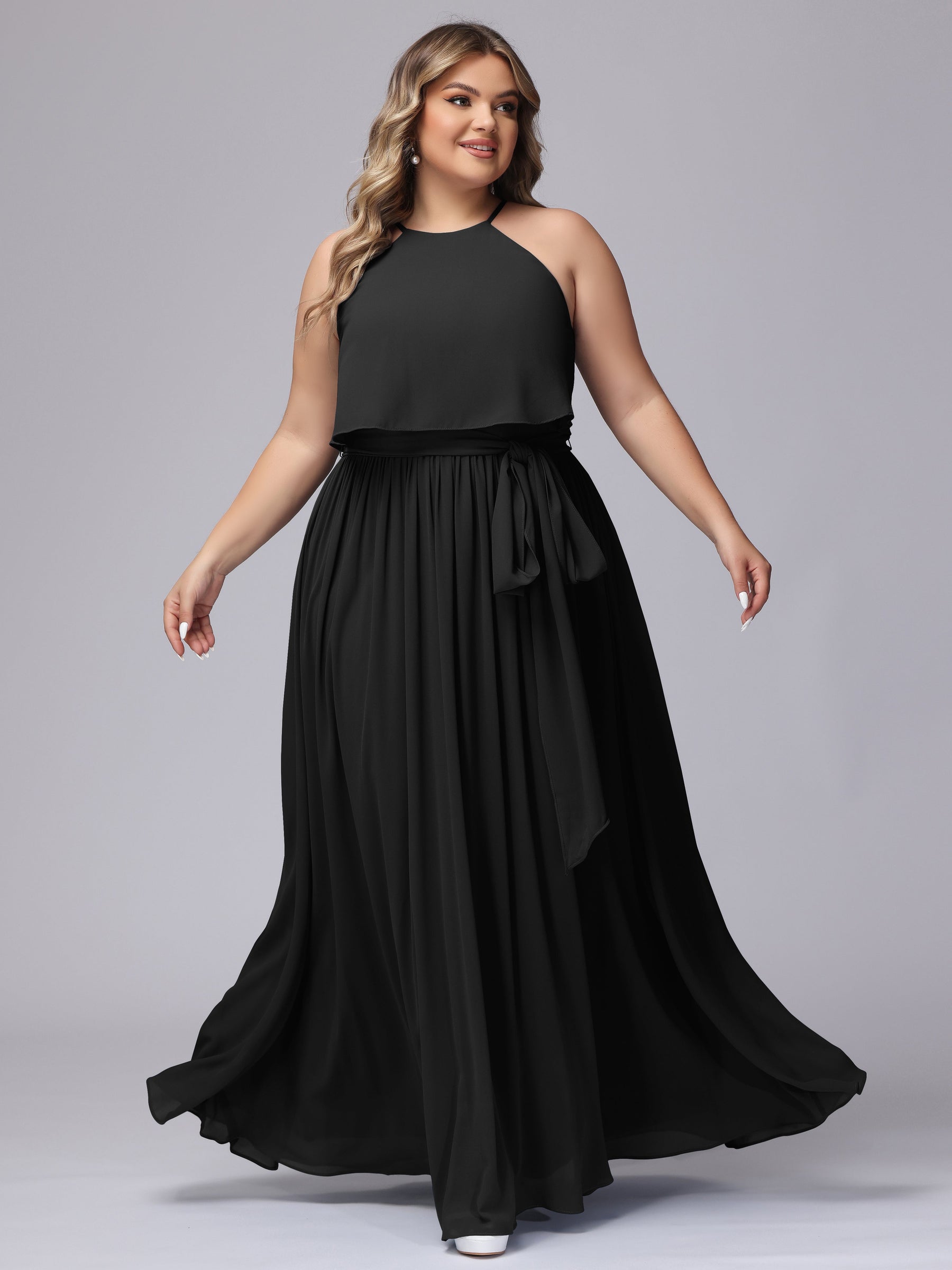 Halter Sleeveless Chiffon Plus Size Bridesmaid Dress