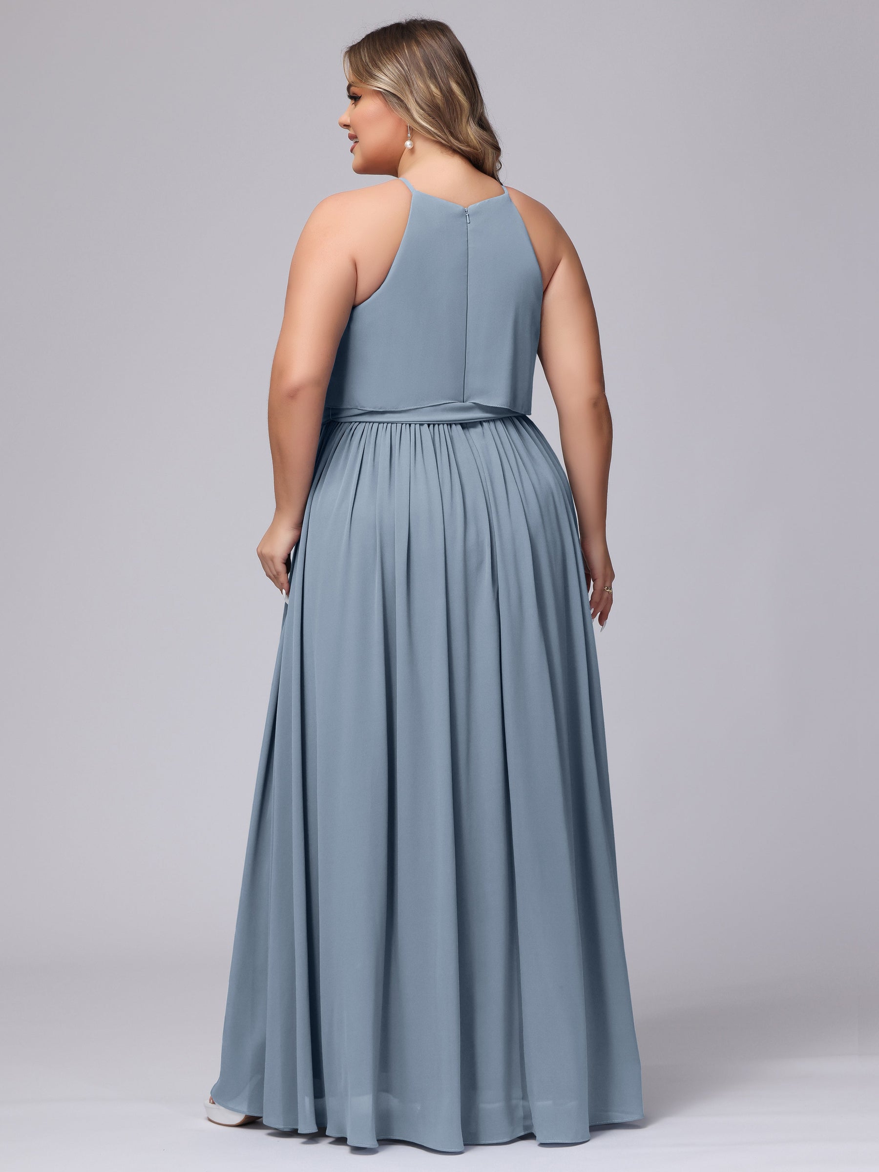 Halter Sleeveless Chiffon Plus Size Bridesmaid Dress