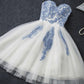 White A-line Sweetheart Strapless  Lace Up Sleeveless Appliques Homecoming Dresses M314