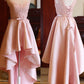 Cheap Pink High Low Scoop Lace Up Mid Back Satin Sleeveless Prom Dresses M306