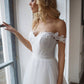 Off Shoulder Sweetheart Tulle Lace Appliques Sweep Train Wedding Dresses