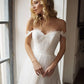 Off Shoulder Sweetheart Tulle Lace Appliques Sweep Train Wedding Dresses