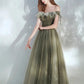 Off the Shoulder A Line Tulle Floor Length Green Elegant Fairy Dresses Prom Dresses