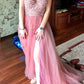Beautiful Sleeveless Blush Pink V Neck Long Prom Dress