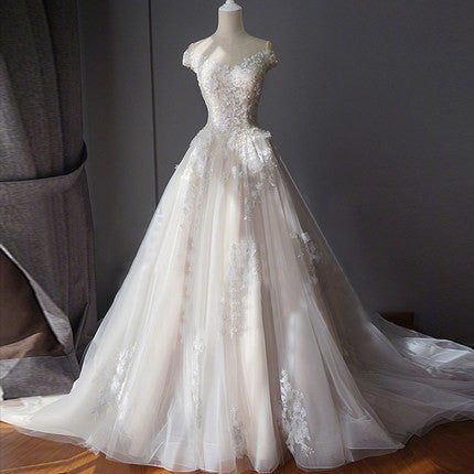 Ball Gown Off Shoulder Sweetheart Appliques Beading Tulle Wedding Dresses - Ombreprom