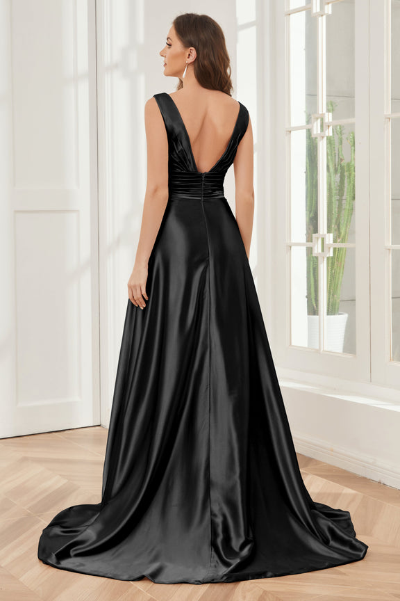 Elegant Soft Satin V-neck Long Unique Wedding Bridesmaid Dresses Online