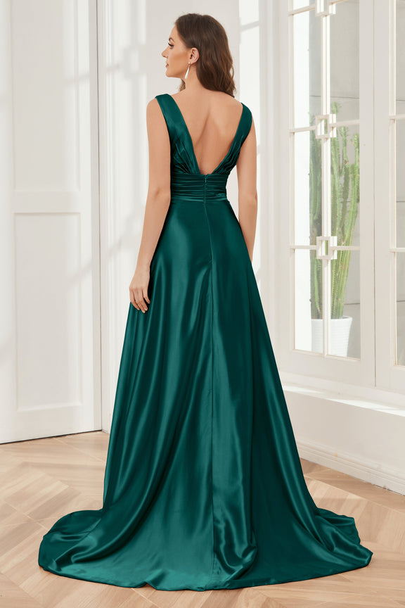 Classy Elegant A Line Satin Long Bridesmaid Dress C3813