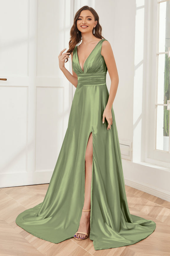 Grey A-Line Round Neck Long Bridesmaid Dress with Short Sleeves