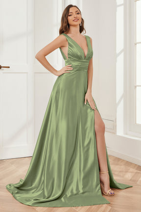 A-Line Sleeveless Olive Long Bridesmaid Dress main image 0