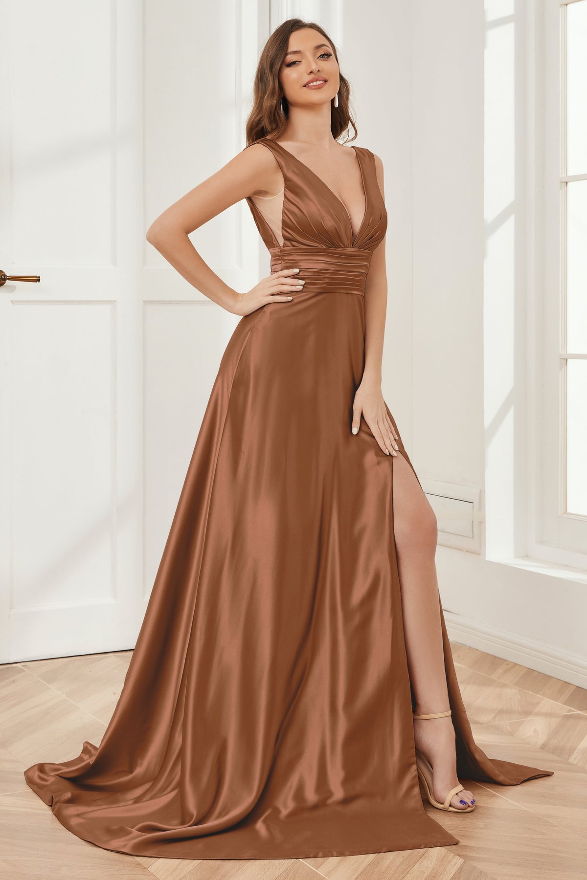 Classy Simple A Line Lilac Satin Long Bridesmaid Dress main image 1