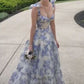 Elegant Floral Print A-line Floor-length Prom Dresses