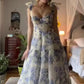 Elegant Floral Print A-line Floor-length Prom Dresses