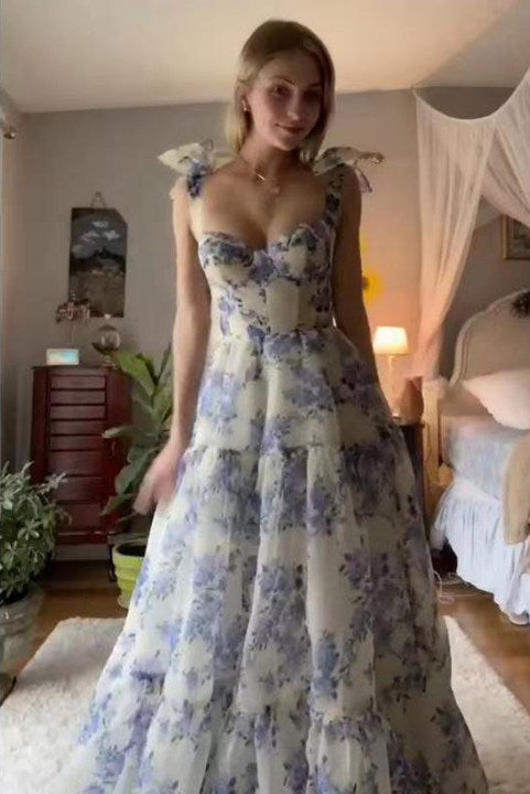 White and floral outlet prom dress