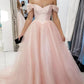 Light Pink Off The Shoulder A Line Simple Party Dresses Long Tulle Prom Evening Dresses