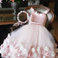 Cute Tulle Pink Flower Girl Dresses With 3D Floral Appliques