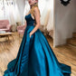 A-Line Satin Spaghetti Straps Pageant Dance Dresses Long Prom Dresses