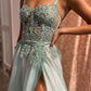 Mint Green Tulle Lace A Line Appliques Long Prom Dresses