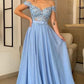 A Line Chiffon Blue Off the Shoulder Dress Appliques Evening Long Prom Dresses