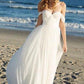 Afflordable Flowy Unique Ivory Chiffon Off The Shoulder Lace Up Beach Wedding Dresses W329