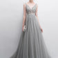 Sparkly Open Back Deep V-neck Long Slit Prom Dresses