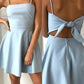 Blue A-Line Spaghetti Straps Short Satin Homecoming Dresses