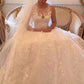 Round Neck Sleeveless Appliques Ball Gown Lace Wedding Dresses