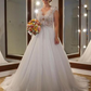 Gorgeous V Neck Open Back Cap Sleeves With Lace Appliques Long Wedding Dresses