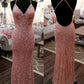 Spaghetti Straps Evening Dresses Mermaid Sequins Long Prom Dresses