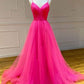 Evening Dresses Dance Dresses Hot Pink A Line Tulle Prom Dresses Long Formal Dresses