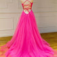 Evening Dresses Dance Dresses Hot Pink A Line Tulle Prom Dresses Long Formal Dresses