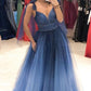 Spaghetti Straps A Line Ombre Color Tulle Pleats Evening Party Dresses Prom Dresses