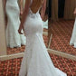 Elegant V Neck Backless Mermaid Lace Appliques Wedding Dresses Sweep Train