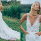 Charming V Neck Sleeveless Lace Appliques Sheath Sweep Train Wedding Dresses