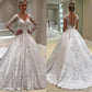 Elegant Long Sleeves Plus Size Ball Gown Lace Appliques Satin Wedding Dresses For Women