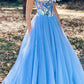 Shiny Sweetheart Sequins BlueTulle Formal Evening Dresses Long Prom Dresses