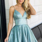 Sparkly V Neck Satin Short Prom Dress Homecoming Dress